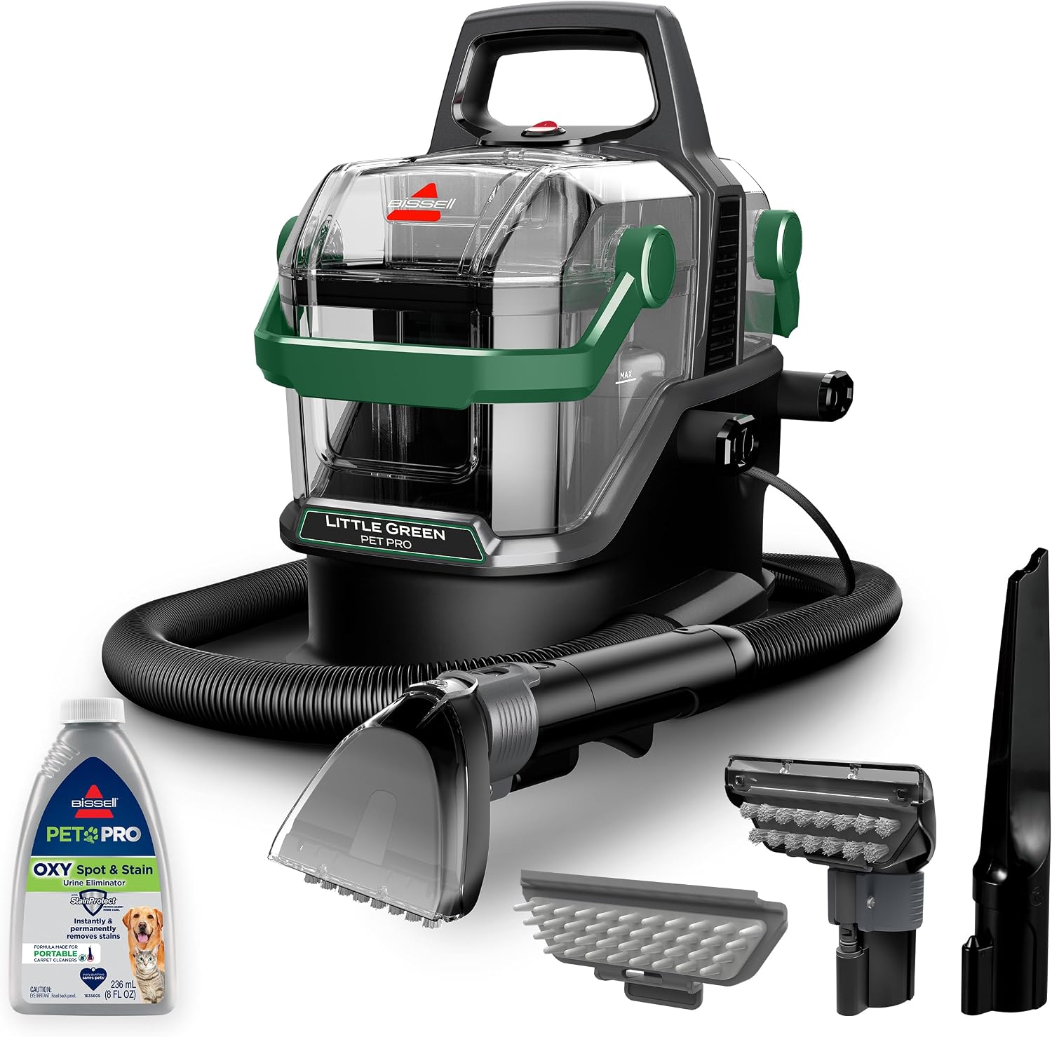 BISSELL Little Green Pet Pro Portable Carpet and Upholstery Deep Cleaner, Car/Auto Detailer with Self-Cleaning Tough Stain, Crevice Tool (3909)
