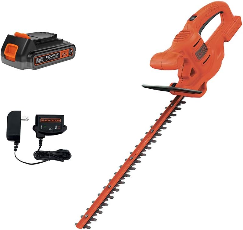 BLACK+DECKER 20V MAX Hedge Trimmer Kit, 18-Inch (LHT218D1AEV) , Orange