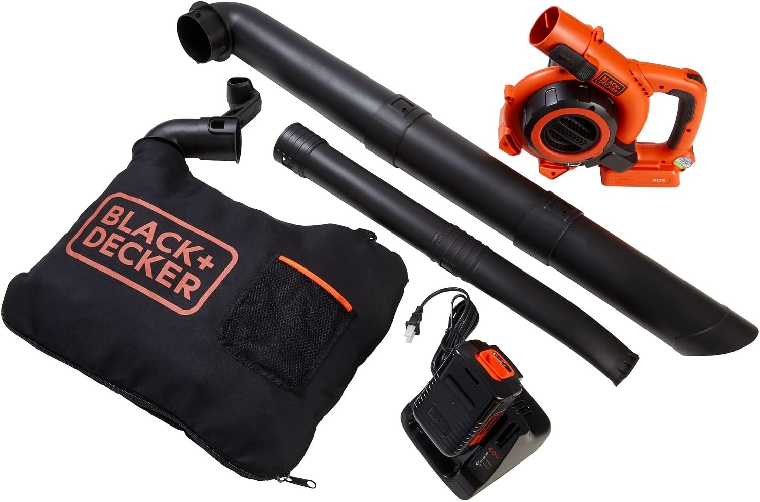 BLACK+DECKER 40V Cordless Leaf Blower & Vacuum Kit, 120 MPH, 6-Speed, Scraper, Collection Bag, Battery & Charger (LSWV36)