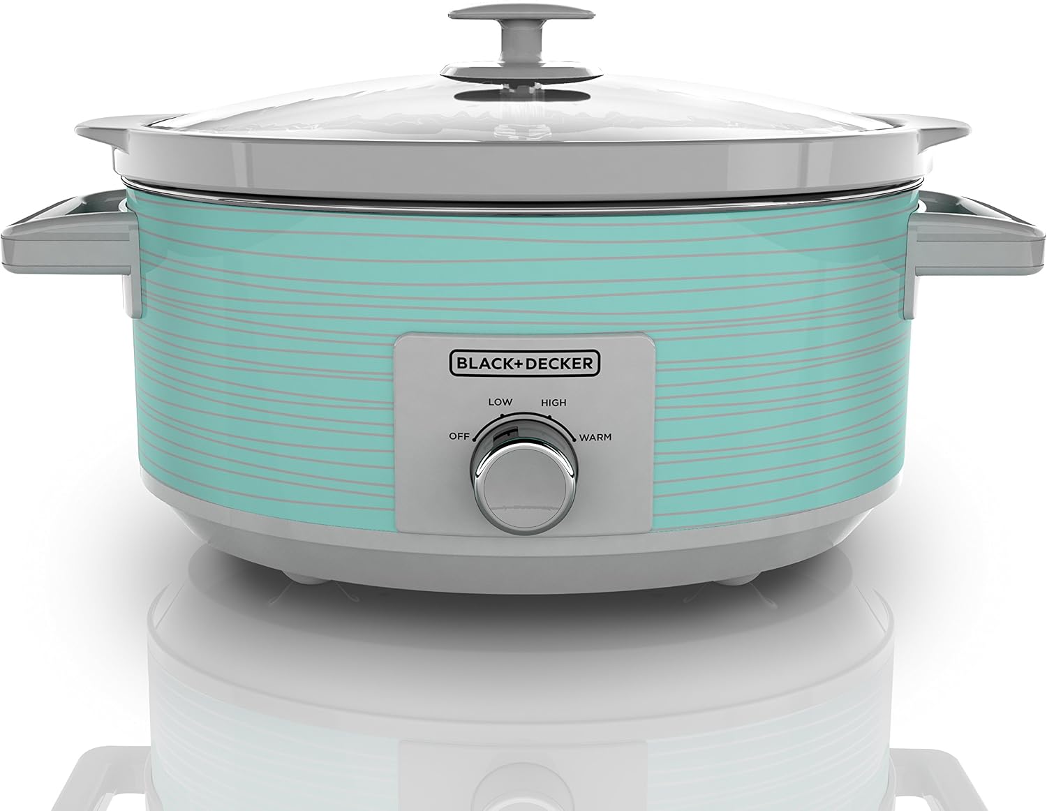 BLACK+DECKER 7 Quart Dial Control Slow Cooker with Built in Lid Holder, Teal Pattern