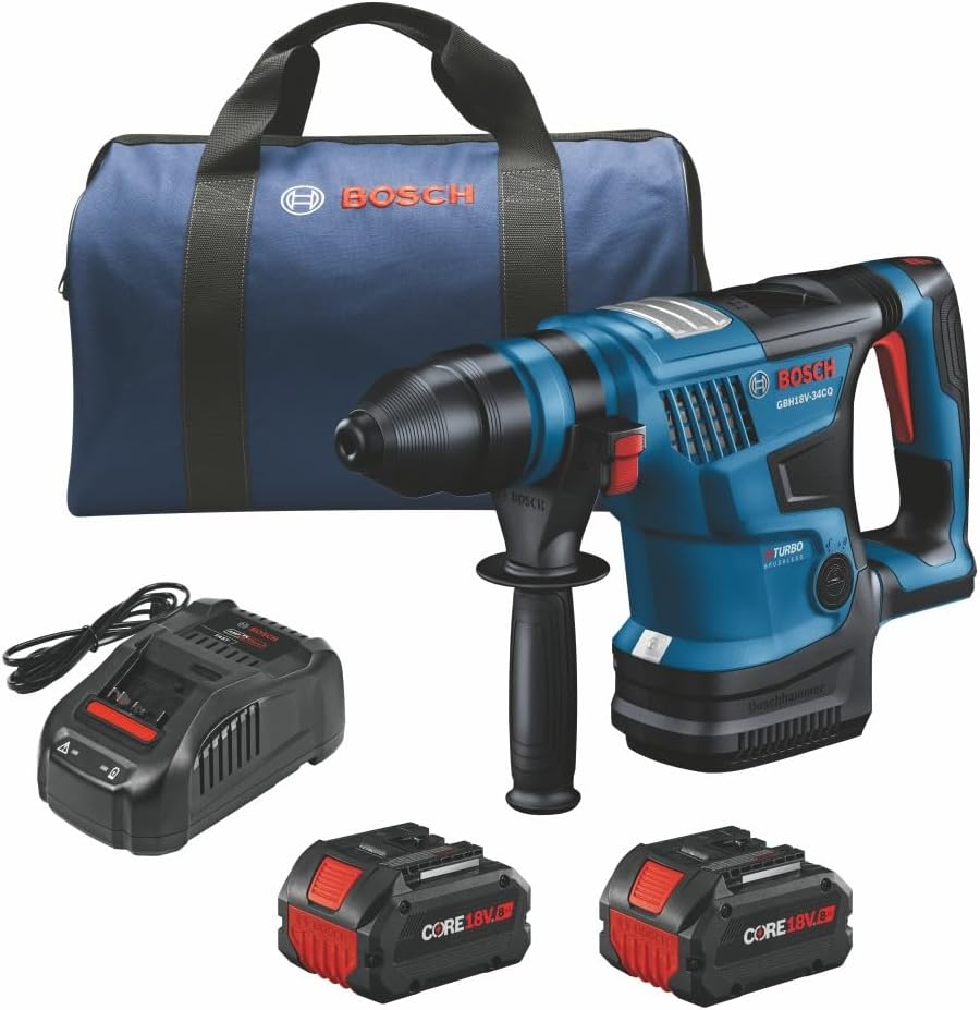 BOSCH GBH18V-34CQB24 PROFACTOR 18V Connected-Ready SDS-plus Bulldog 1-1/4 In. Rotary Hammer with (2) CORE18V 8 Ah High Power Batteries