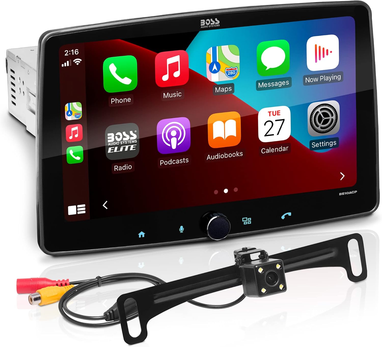 BOSS Audio Systems Elite BE10ACP-C 10.1″ Car Stereo, Apple CarPlay Android Auto, Bluetooth, Single DIN w/ Double DIN Brackets, Backup Camera