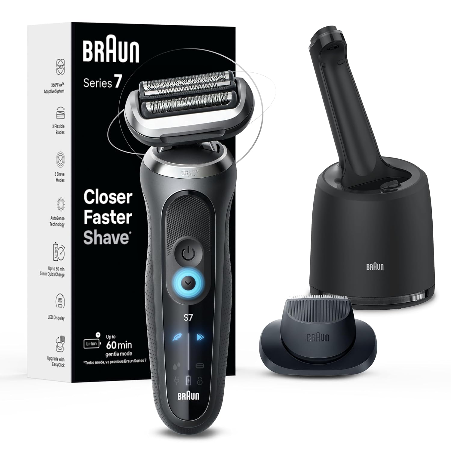 Braun Series 7 Wet/Dry Electric Shaver with Smart Center – Grey