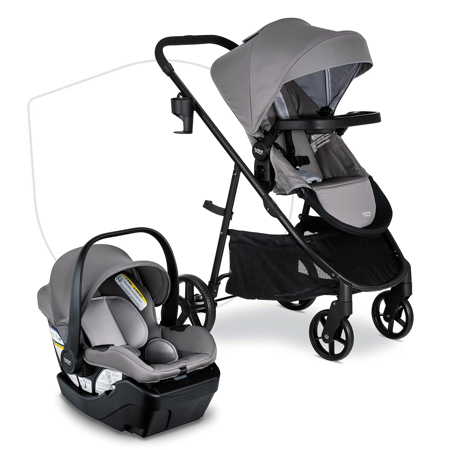 Britax Willow Brook Baby Travel System, Infant Car Seat & Stroller Combo with Aspen Base, ClickTight & 4 Ways to Stroll – Graphite Glacier