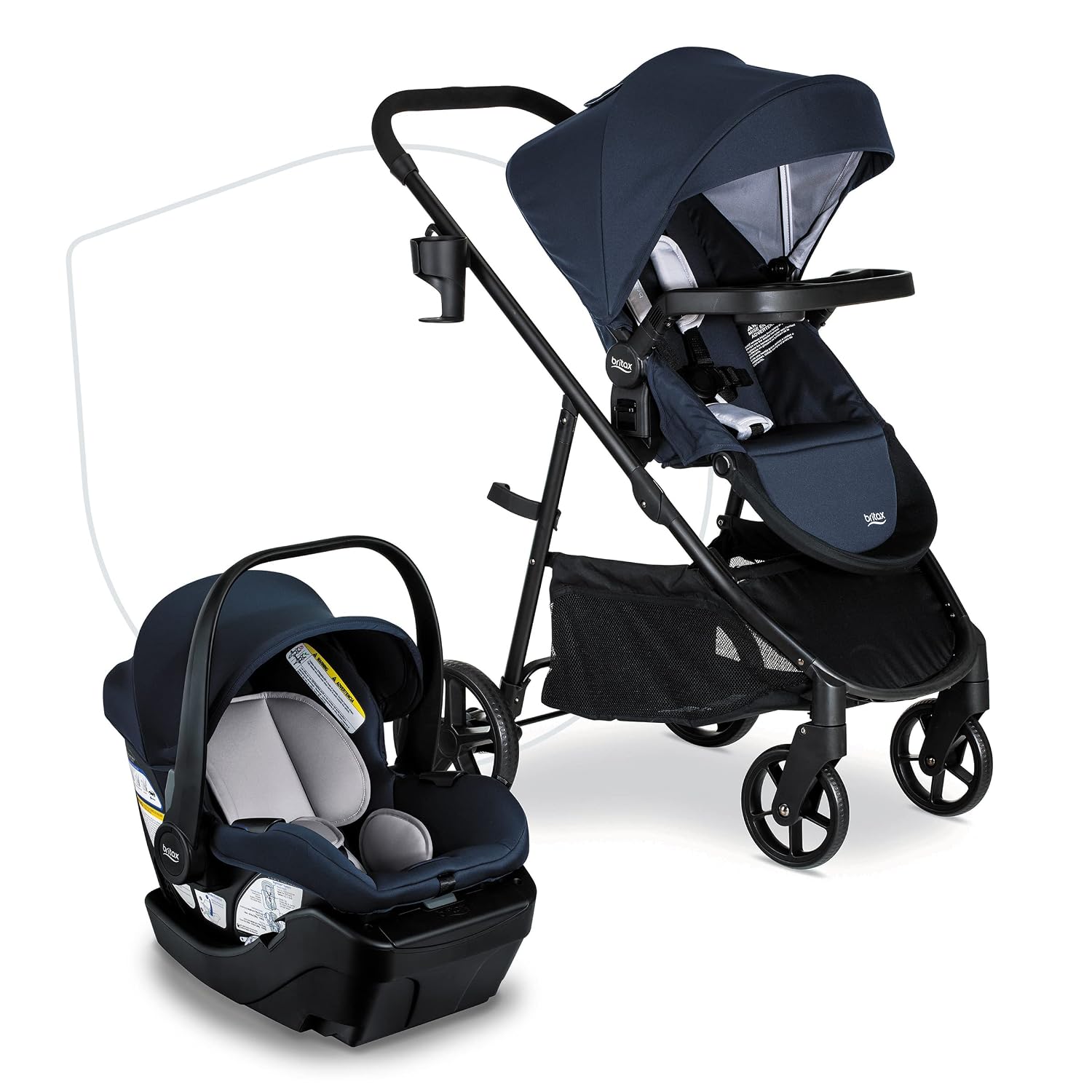 Britax Willow Brook Baby Travel System, Infant Car Seat & Stroller Combo with Aspen Base, ClickTight & 4 Ways to Stroll – Navy Glacier
