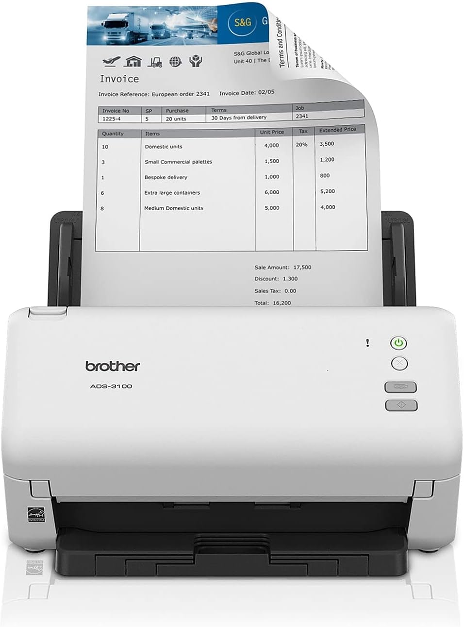 Brother ADS-3100 High-Speed Desktop Scanner, Compact with Scan Speeds of Up to 40ppm, White