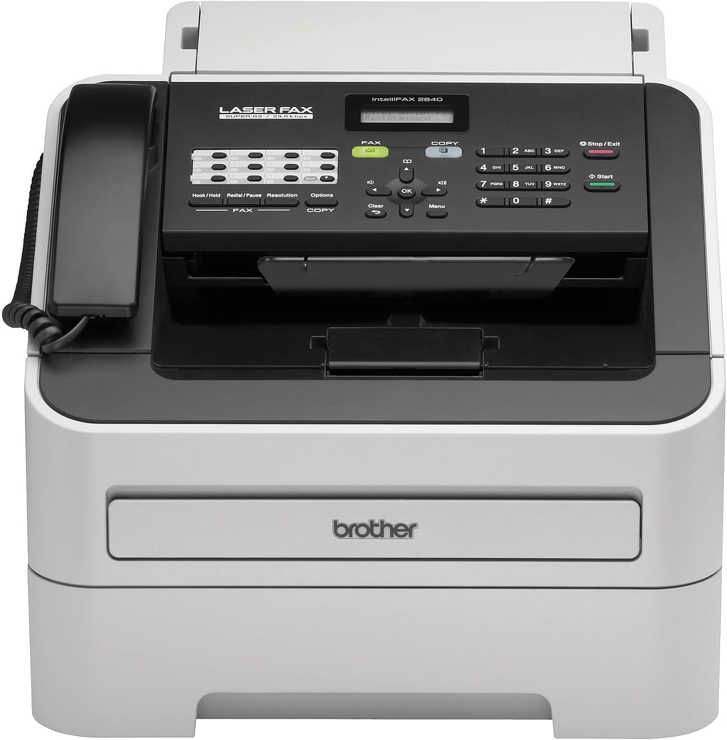 Brother FAX2840 High Speed Mono Laser Fax Machine, Dark/Light Gray