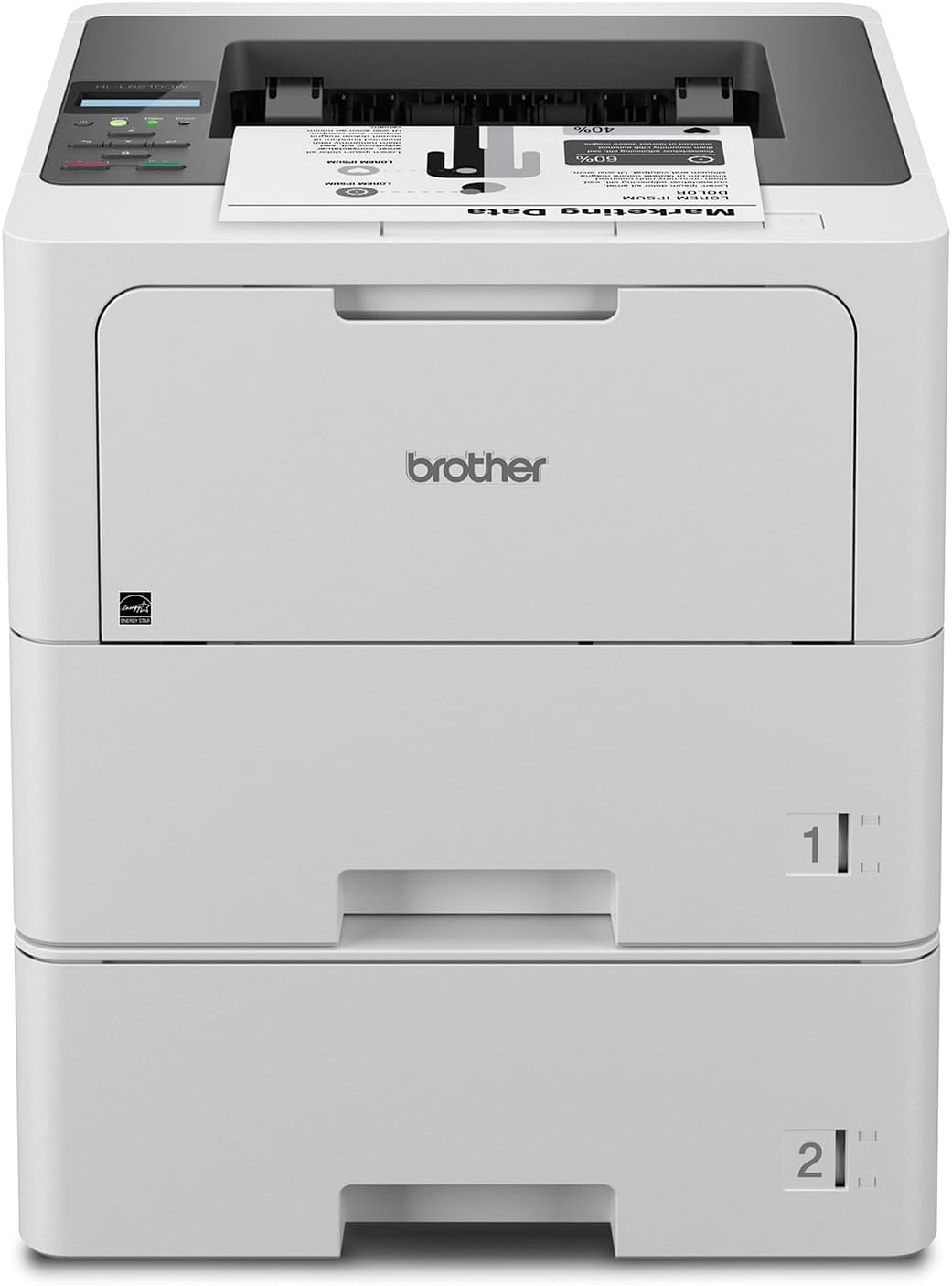 Brother HL-L6210DWT Business Monochrome Laser Printer with Dual Paper Trays, Wireless Networking, and Duplex Printing, White