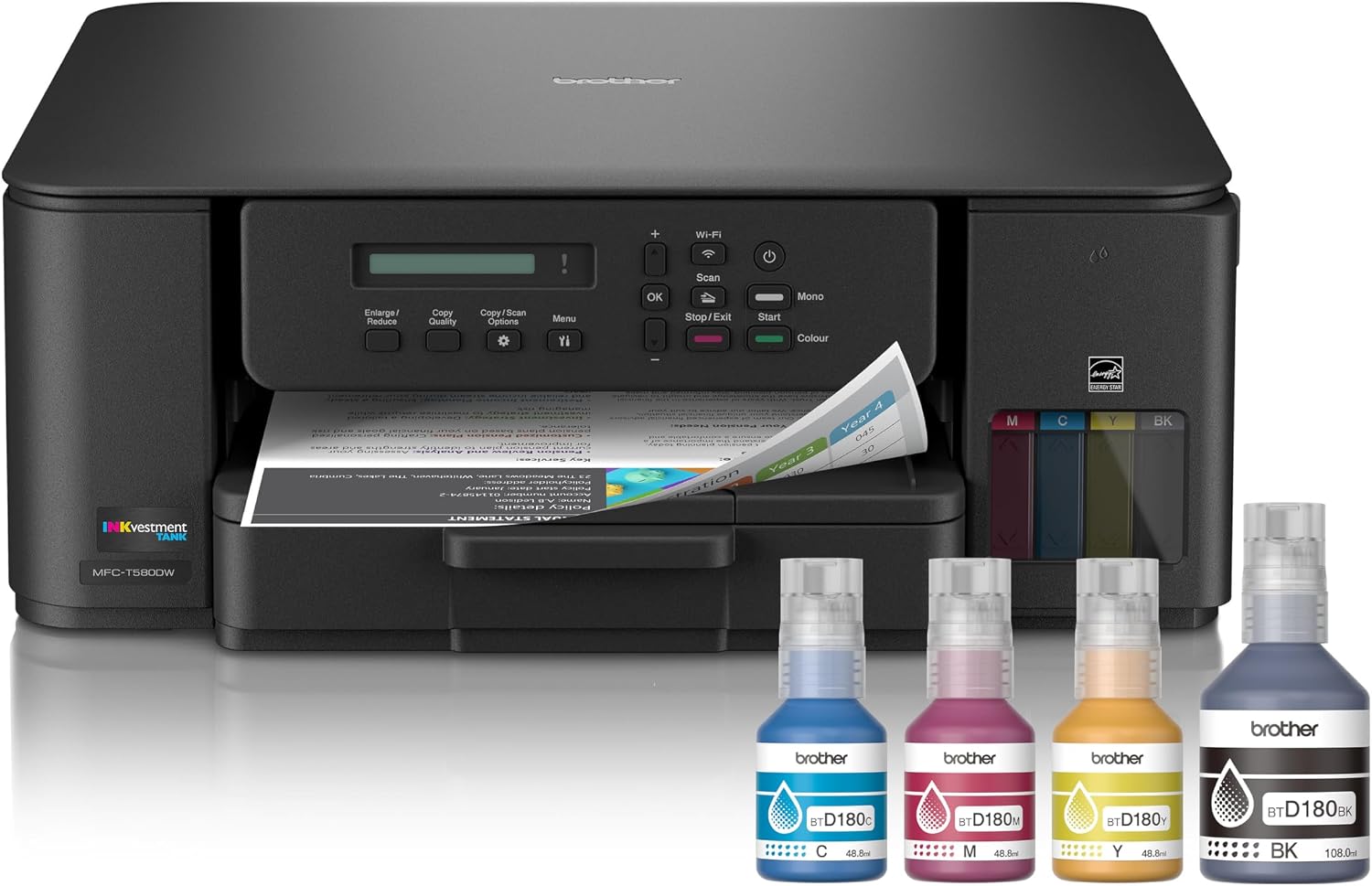 Brother INKvestment Tank 580 Wireless Color Inkjet All-in-One Printer | Includes up to 3 Years of Ink in-Box (MFC-T580DW)