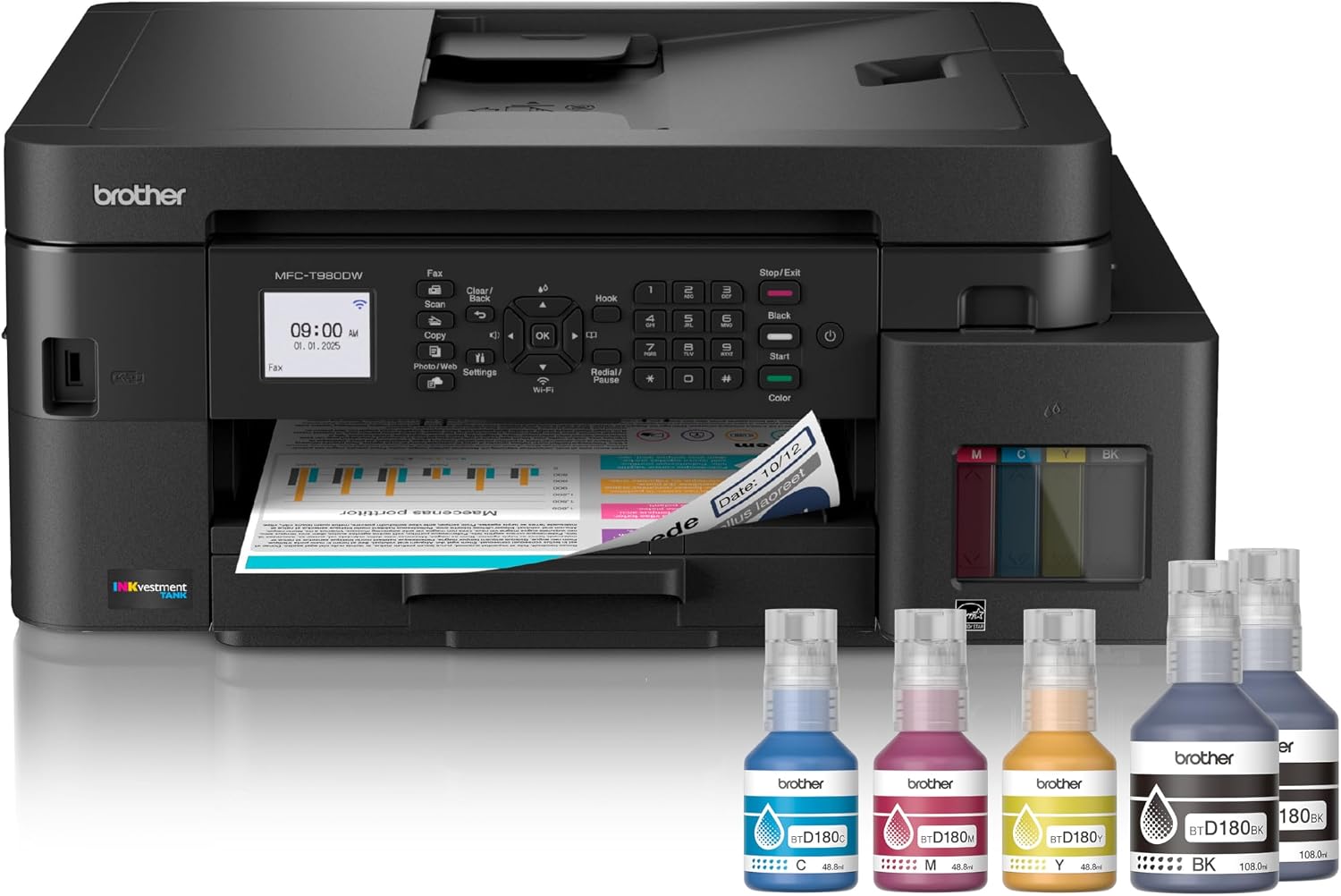 Brother INKvestment Tank 980 Wireless and Ethernet Color Inkjet All-in-One Printer with Multipurpose Tray | Includes up to 3 Years of Ink in-Box