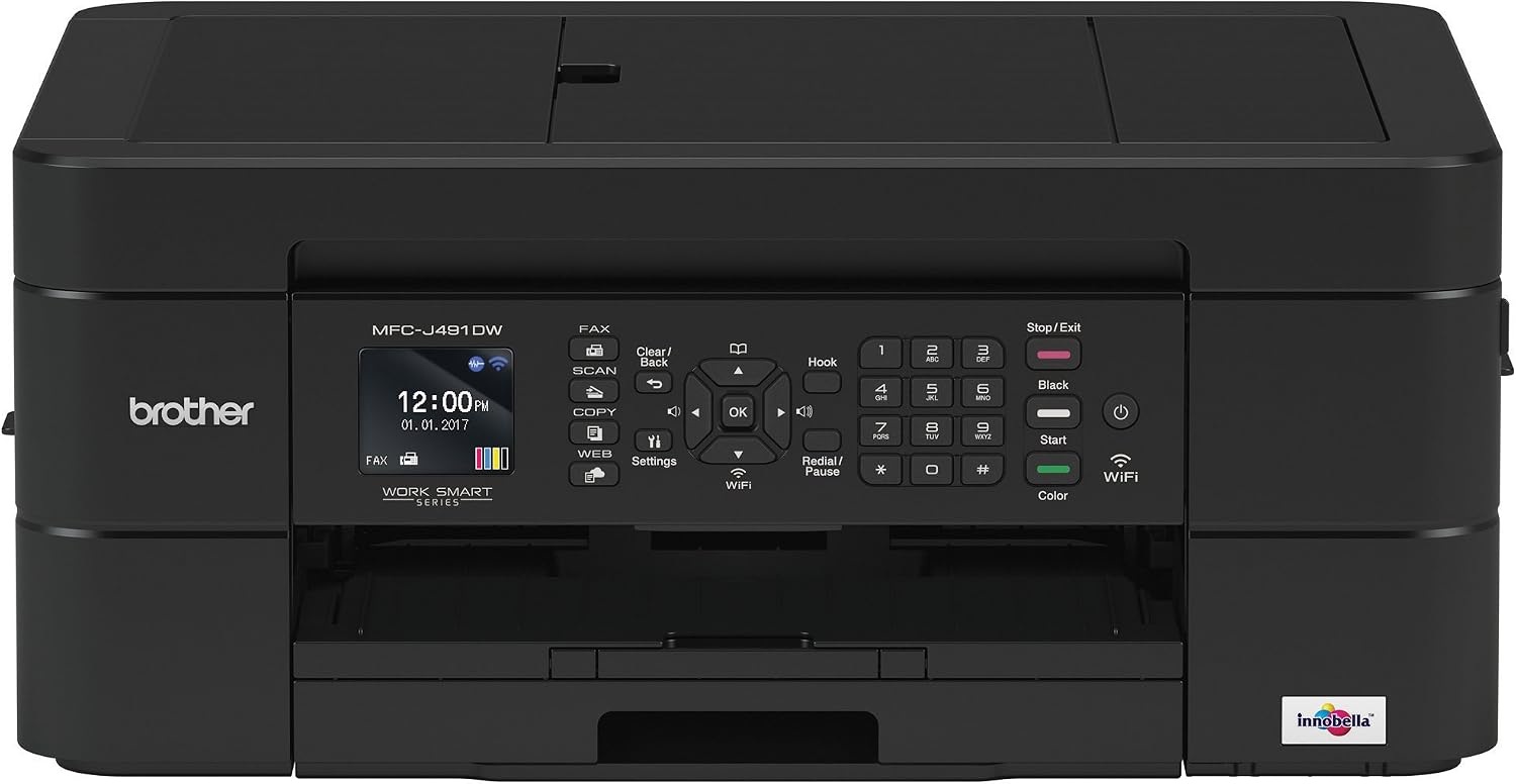 Brother MFC-J491DW Wireless All-in-One Inkjet Printer, Duplex, Mobile Printing, Dash Replenishment, Black