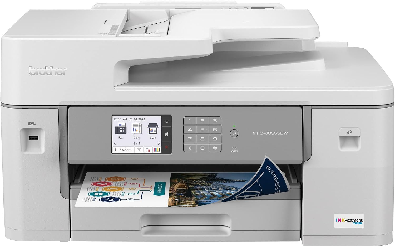 Brother MFC-J6555DW INKvestment Tank Color Inkjet All-in-One, 11″x17″ Print/Copy/Scan/Fax, 1-Year Ink, White