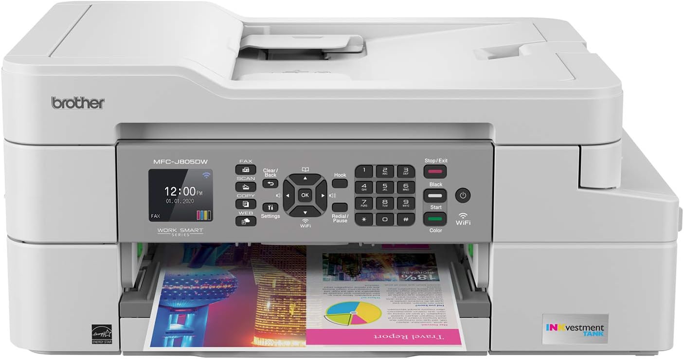 Brother MFC-J805DWXL INKvestment Tank All-in-One Inkjet Printer, Duplex & Mobile Printing, 2-Years Ink In-Box