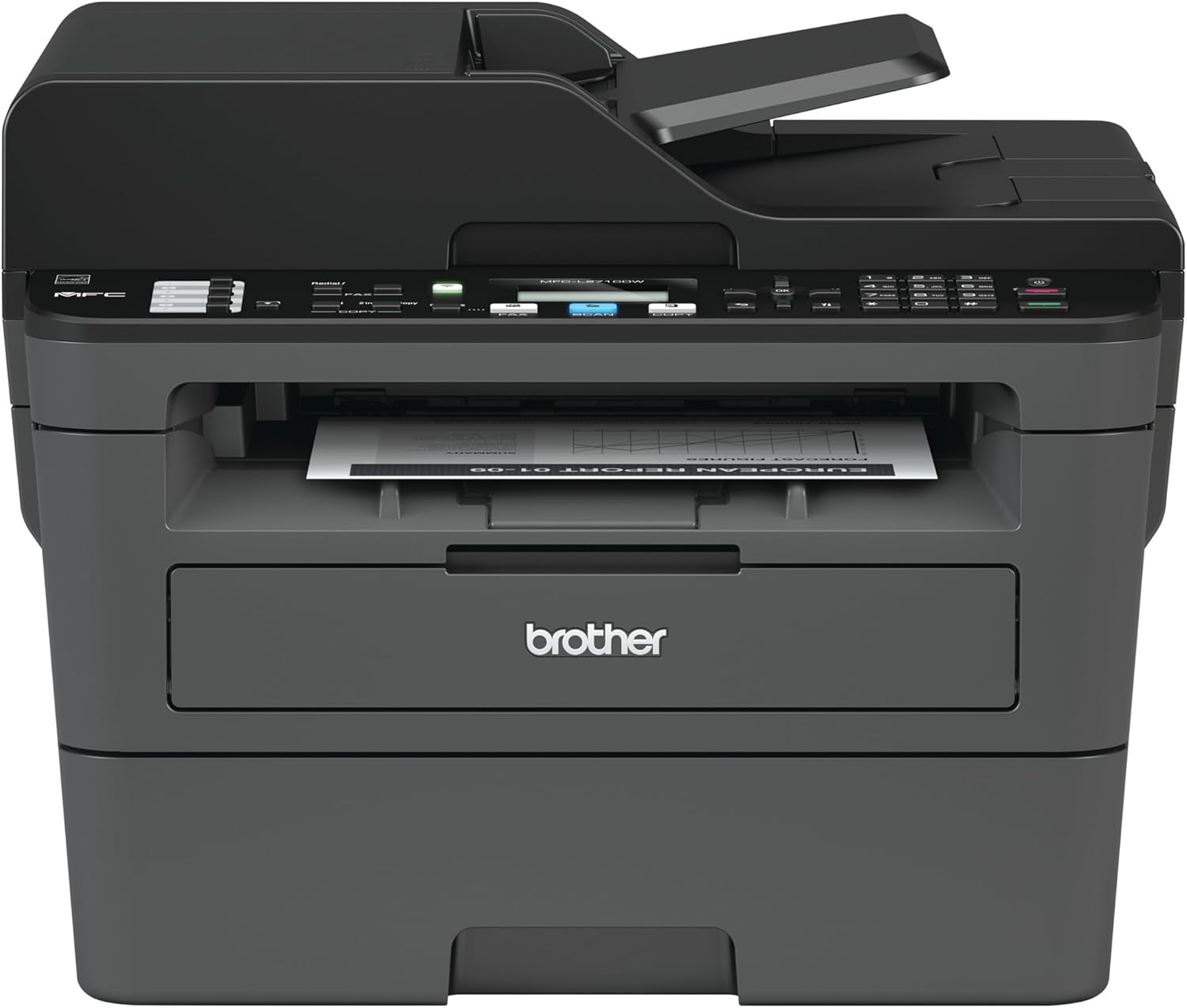 Brother MFCL2710DW Monochrome Laser Printer, Copier & Scanner, Duplex, Wireless, 4-Month Trial, Dash Replenishment