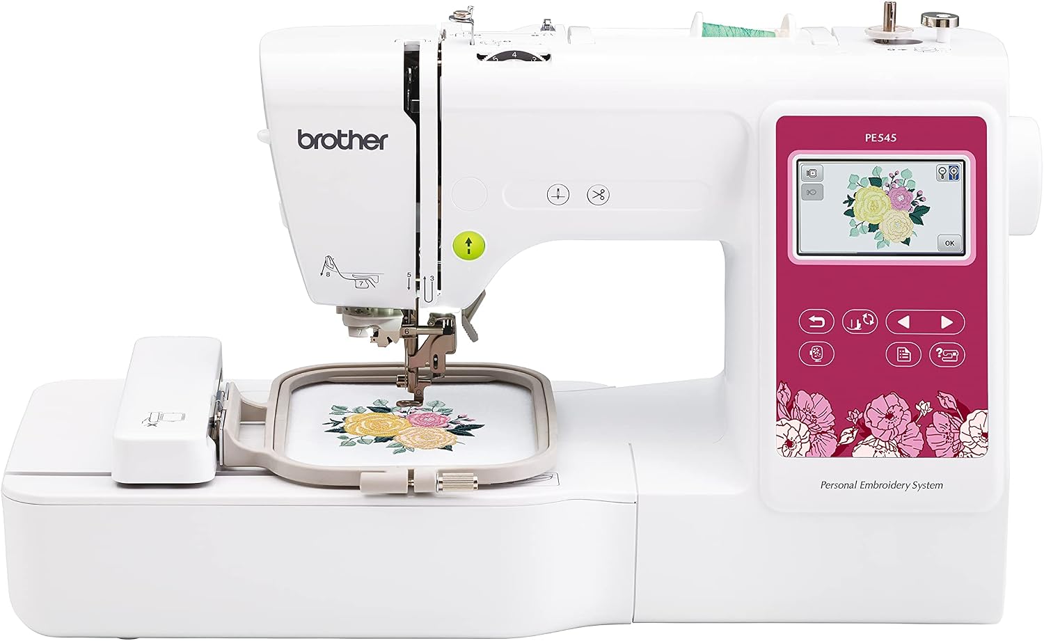 Brother PE545 Embroidery Machine, Wireless LAN, 135 Designs, 4″x4″ Hoop, 3.7″ LCD, USB, 10 Fonts