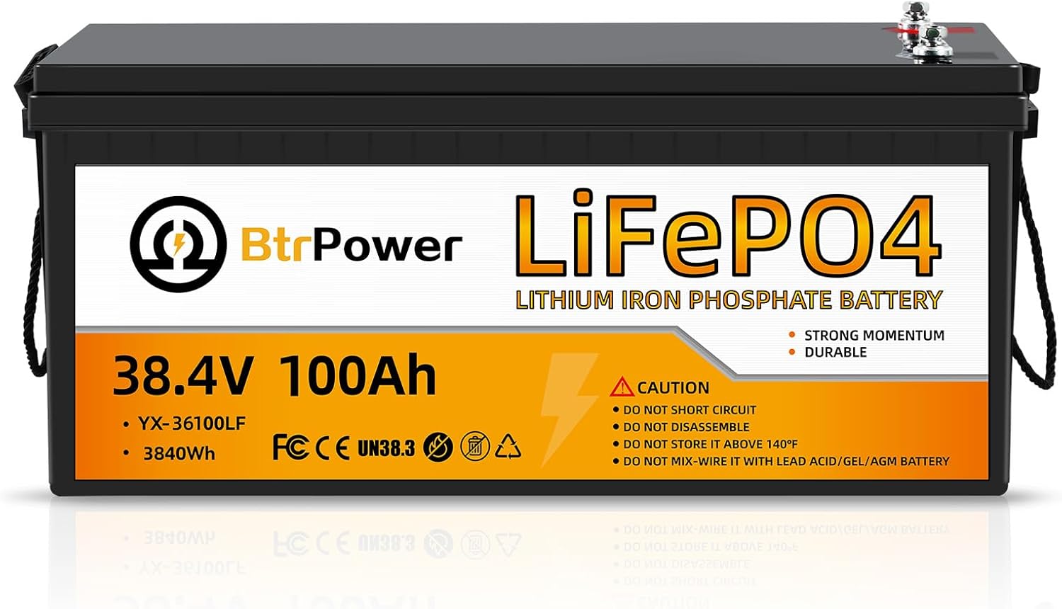 BtrPower 36V 100Ah LiFePO4 Battery, 100A BMS, 5000+ Cycles, Deep Cycle Lithium for RV, Marine, Trolling Motor, Solar, Off-Grid