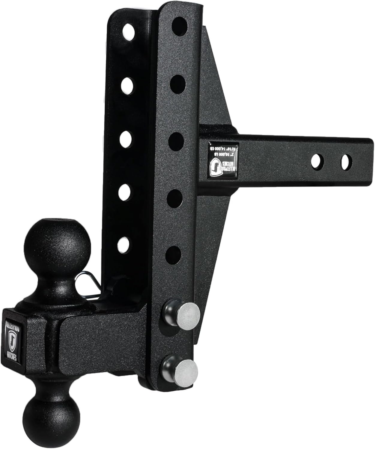 BulletProof Hitches 2.0″ Adjustable Medium Duty Trailer Hitch, 14,000 lbs Rating, Dual-Ball (2″ & 2-5/16″), 4″–6″ Drop/Rise, Powder-Coated Steel