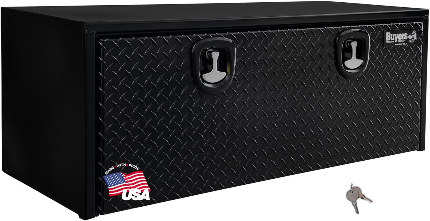 Buyers Products 1702510 Black Steel Truck Tool Box w/ Aluminum Diamond Tread Door, 18x18x48, USA Made, Heavy Duty Contractor Storage Chest
