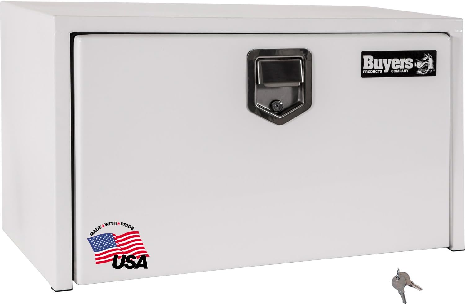 Buyers Products 1703203 White Steel Underbody Truck Box, 14x16x30, USA Made, Heavy Duty Utility Truck Bed Box with Paddle Latch