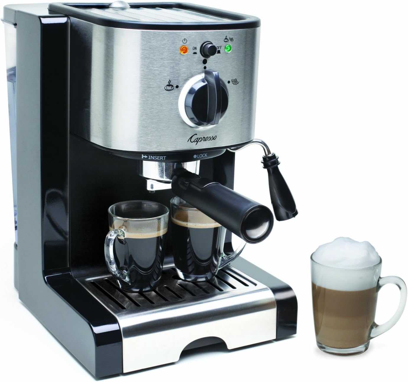 Capresso 116.04 Pump Cappuccino and Espresso Machine EC100, Black and Stainless, 46 oz
