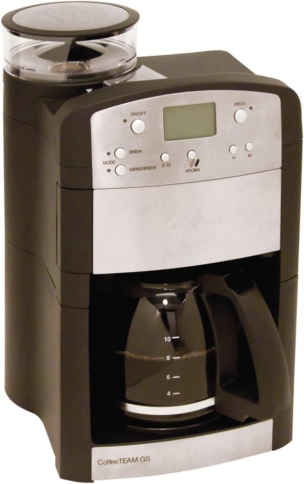 Capresso 464.05 CoffeeTeam GS 10-Cup Digital Coffee Maker with Conical Burr Grinder, Glass Carafe , Black , 15.5″ x 9.5 “x 9.75”