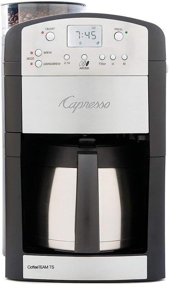 Capresso 465 CoffeeTeam TS 10-Cup Digital Coffee Maker with Conical Burr Grinder and Thermal Carafe
