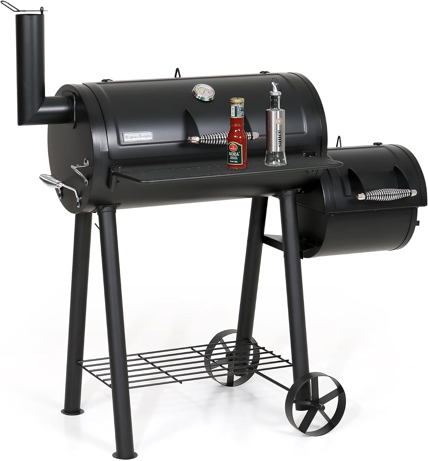 Captiva Designs 512 sq in Charcoal Grill & Offset Smoker – All-Steel Outdoor BBQ for Patio, Garden & Backyard Cooking
