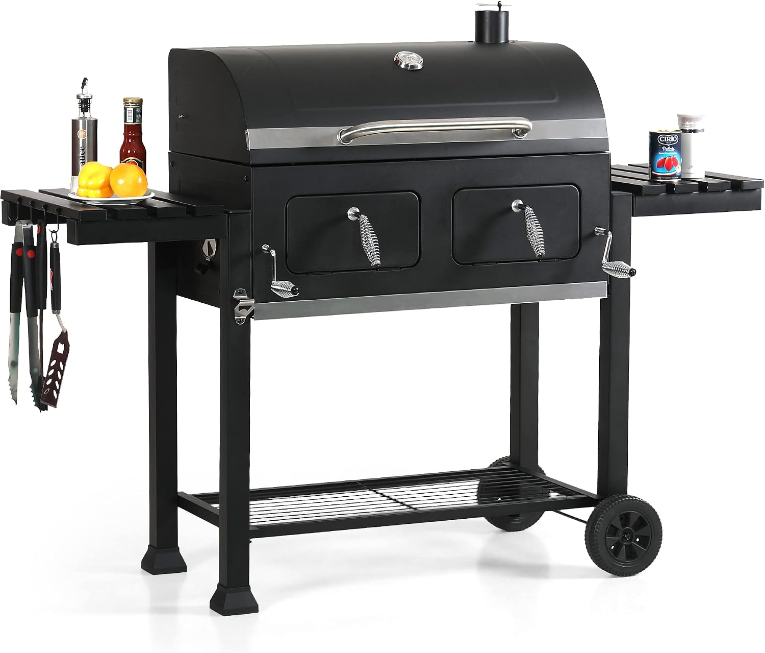 Captiva Designs XL Charcoal BBQ Grill – 794 sq.in Cooking Area, Dual Lifting Trays & Foldable Side Tables for Outdoor Cooking
