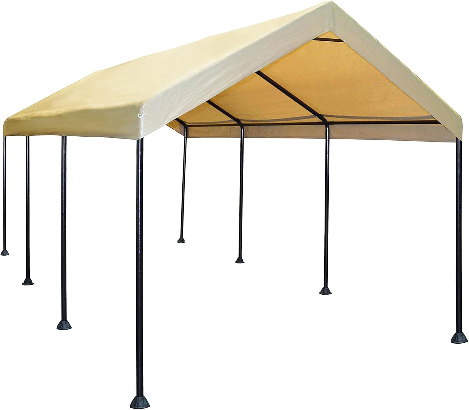 Caravan Canopy Mega Domain Carport w Waterproof Polyethylene Top, Durable Steel Frame, Compression Lock, and Easy Assembly, 10 by 20 Feet, Tan