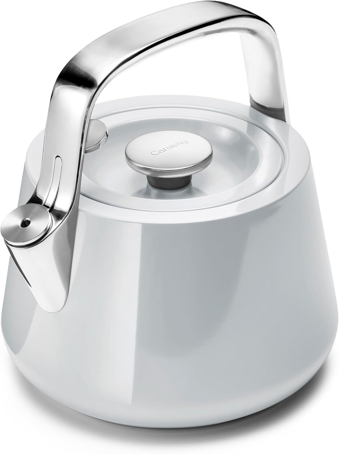 Caraway 2 Quart Whistling Tea Kettle – Durable Stainless Steel Tea Pot – Fast Boiling, Stovetop Agnostic – Non-Toxic, PTFE & PFOA Free – Includes Pot Holder – Gray