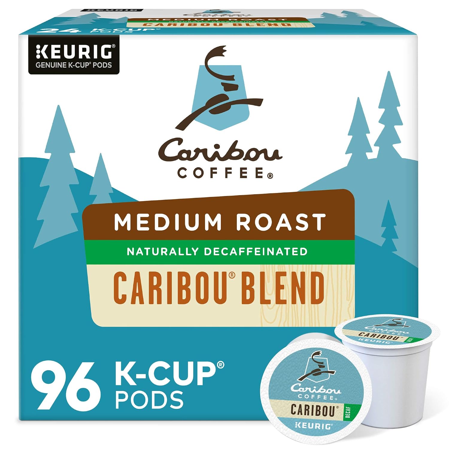 Caribou Coffee Caribou Blend Decaf, Single-Serve Keurig K-Cup Pods, Medium Roast Coffee, 96 Count