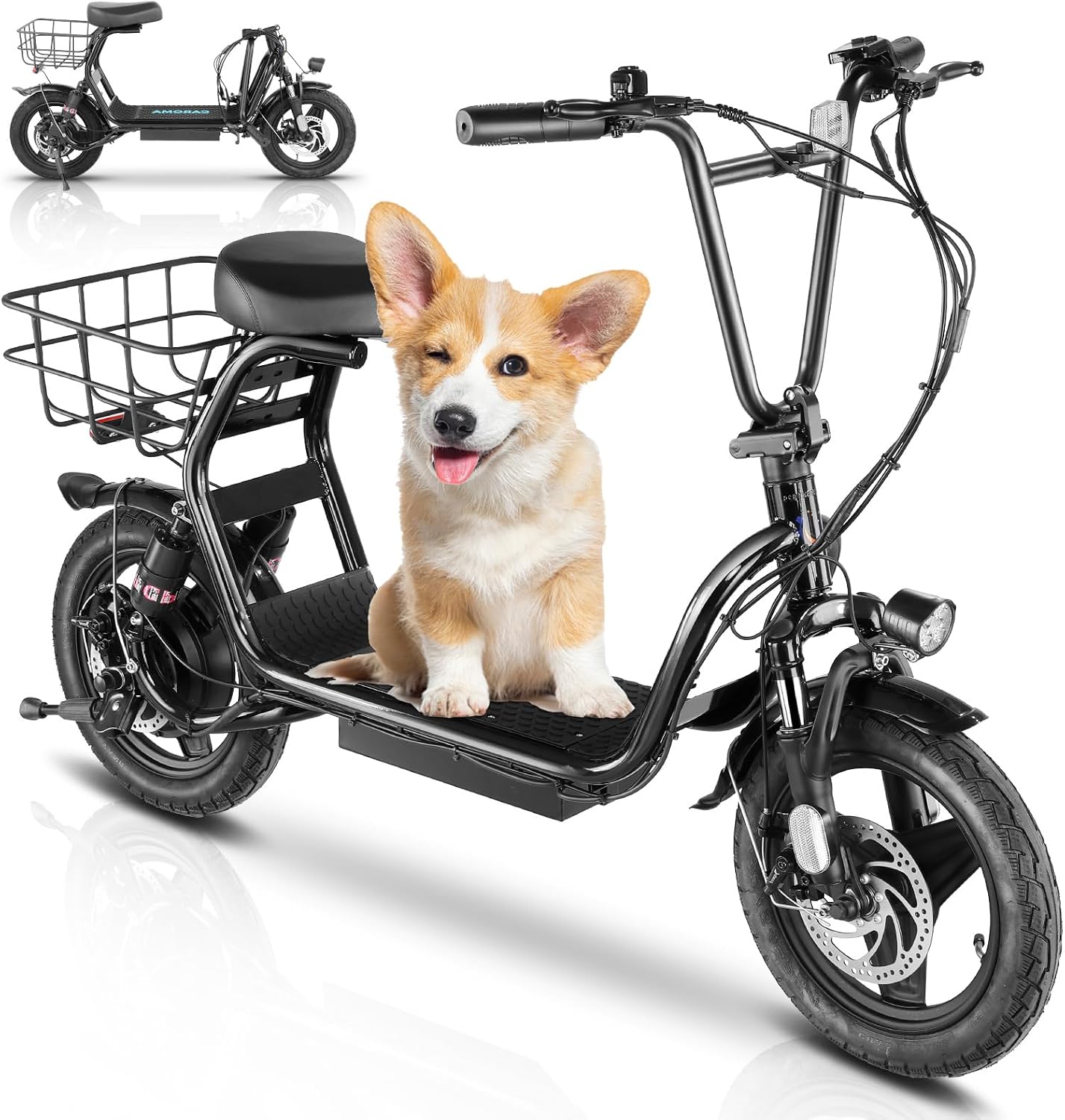 Caroma 14″ Electric Scooter with Seat – 1200W Motor, 30 Miles Range, 20MPH, Dual Brakes & Suspension, Foldable, 300lbs Max – Black