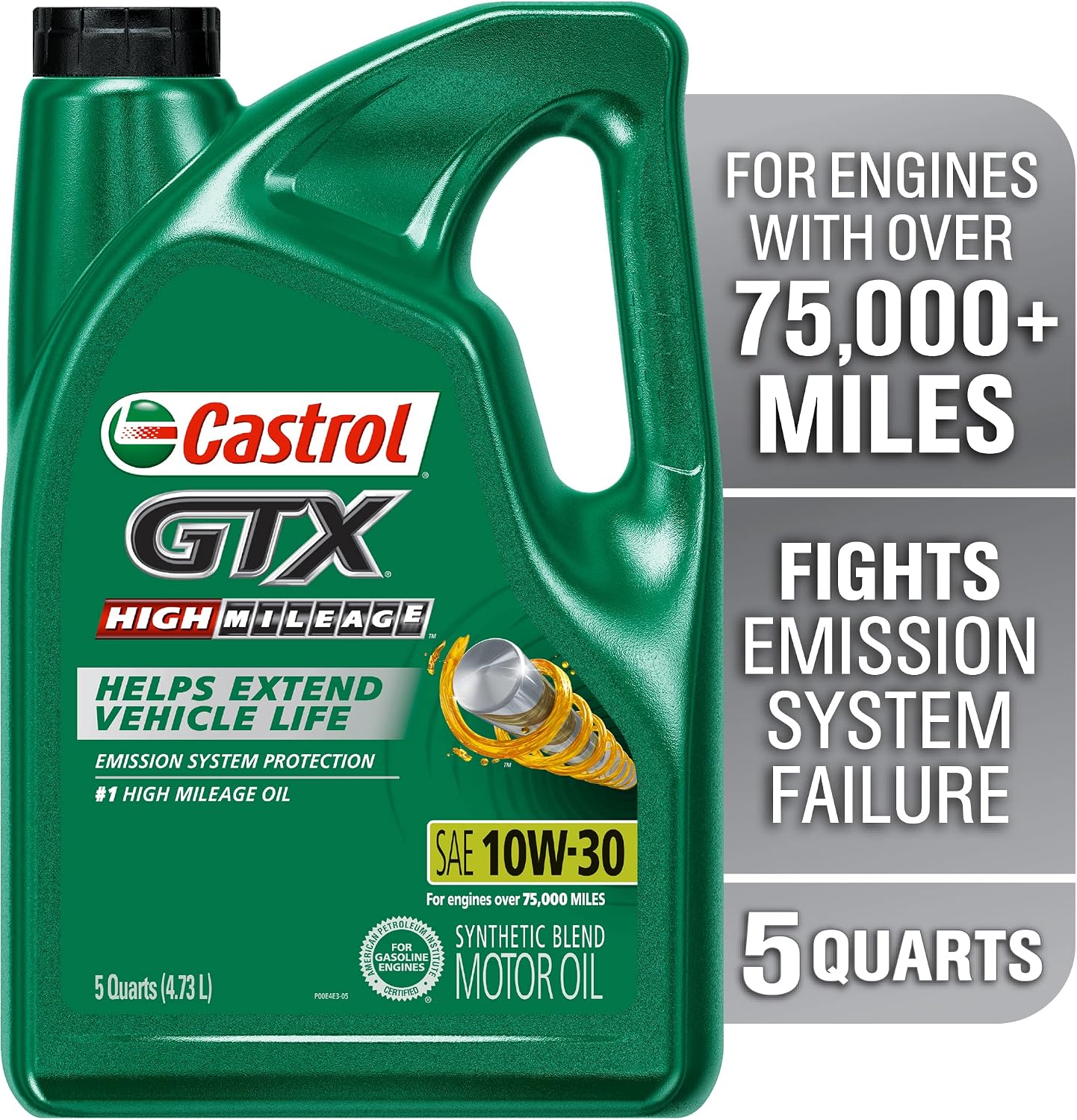 Castrol GTX High Mileage 10W-30 Synthetic Blend Motor Oil, 5 Quarts