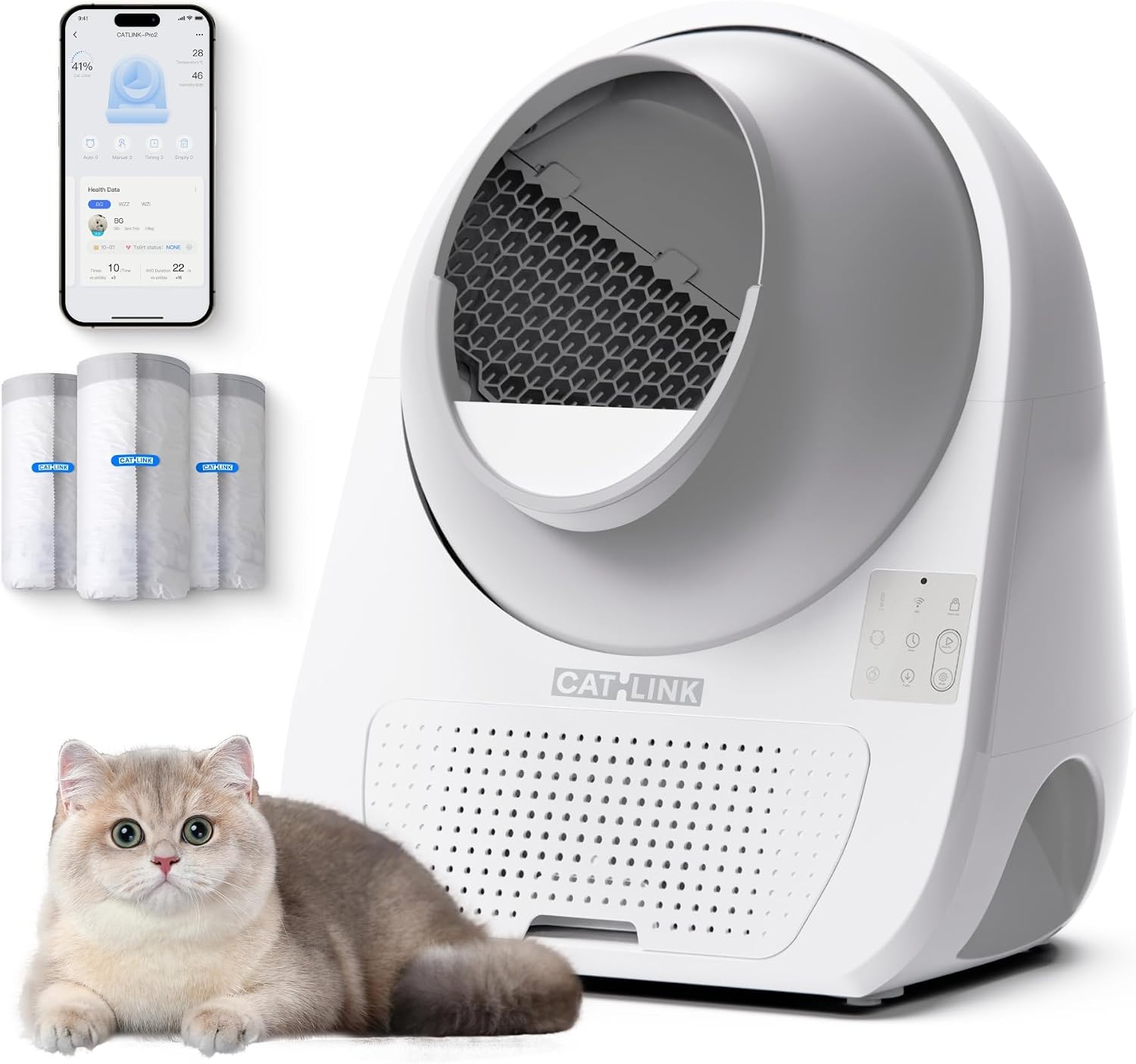 CATLINK Luxury Pro-X Self Cleaning Cat Litter Box – Automatic for Multiple Cats, Health Monitoring, Triple Odor Control, APP, 65L Large, 60 Bags
