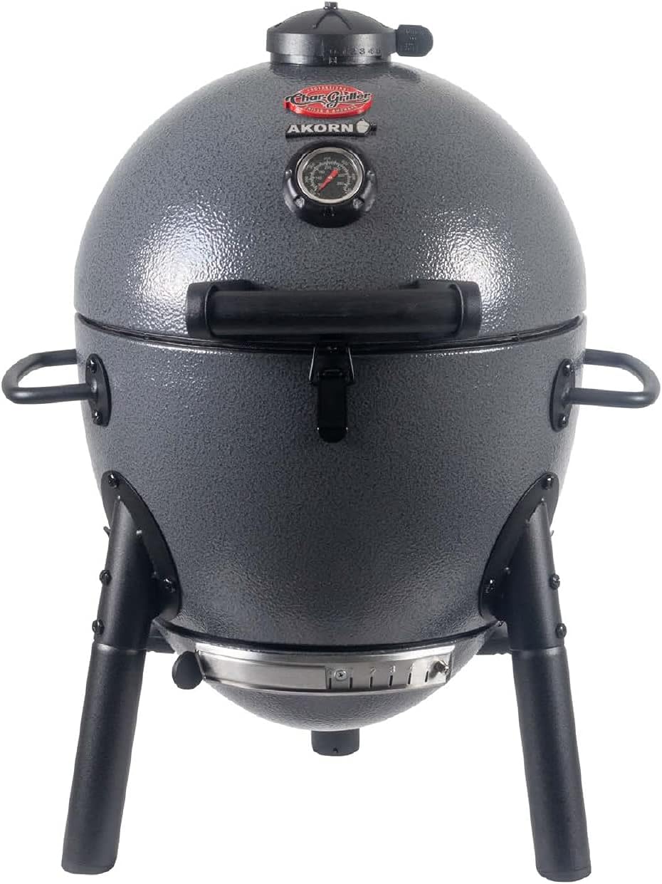 Char-Griller AKORN Jr. Portable Kamado Charcoal Grill and Smoker with Cast Iron Grates & Locking Lid with 155 Cooking Square Inches in Ash, E86714