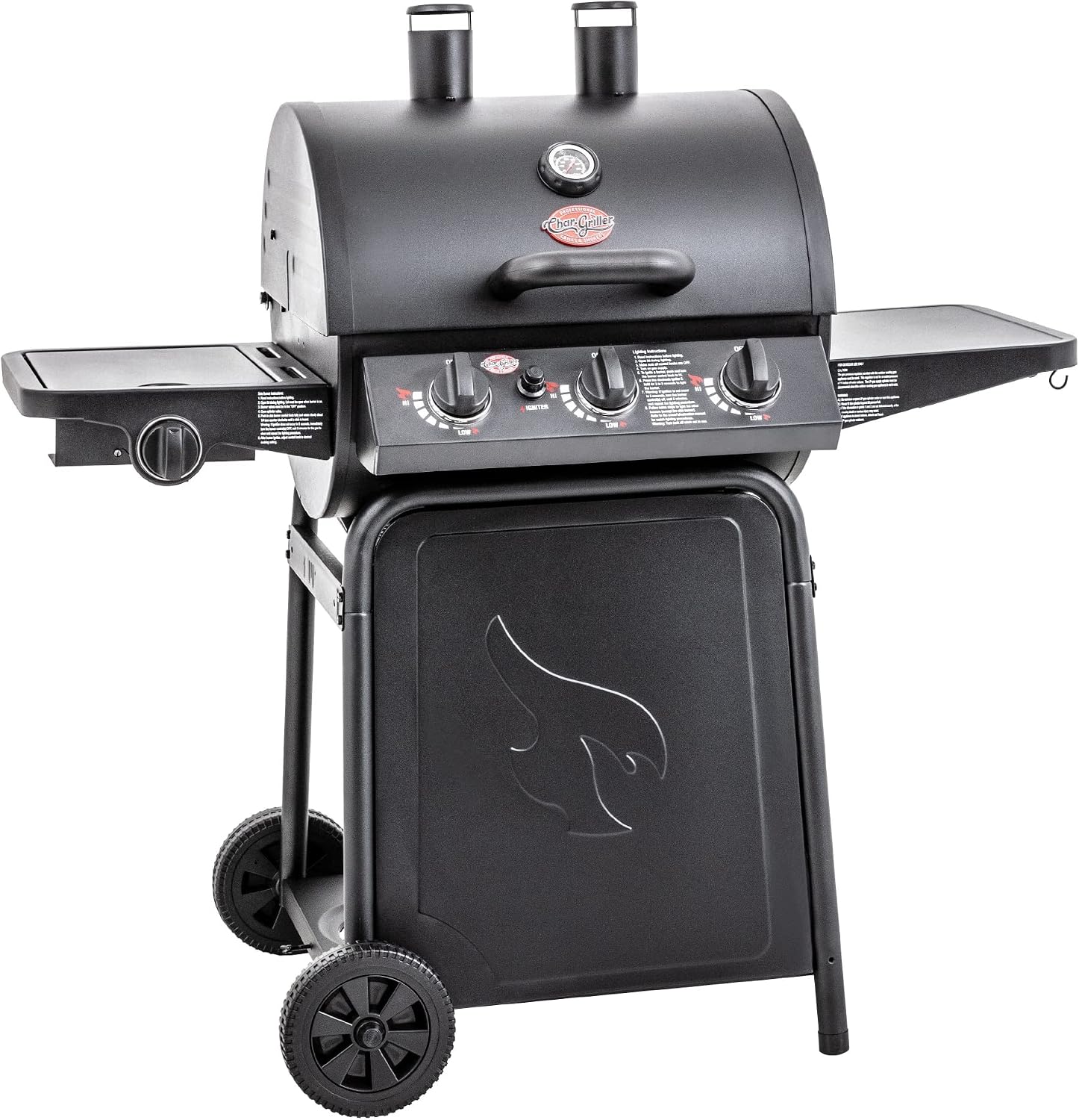 Char-Griller Grillin’ Pro 3-Burner Propane Gas Grill in Black with 40,800 BTU, Cast Iron Grates and Warming Racks, 630 Cooking Square Inches, E3001