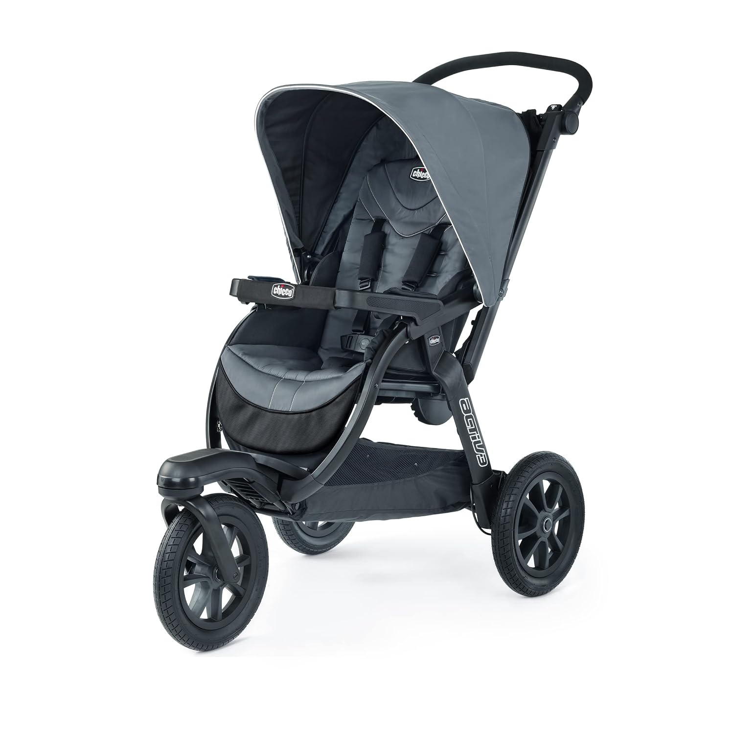Chicco Activ3 Jogging Stroller, All-Terrain Stroller, Compatible with Chicco Infant Car Seats (not Included), Baby Travel Gear – Eclipse/Grey