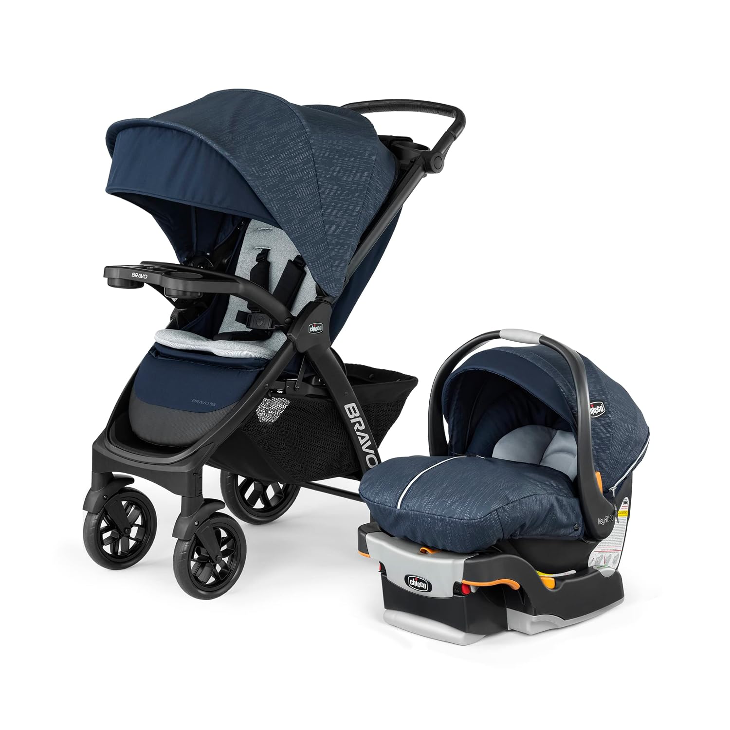 Chicco Bravo LE Trio Travel System, Bravo LE Quick-Fold Stroller w KeyFit 30 Zip Infant Car Seat, Car Seat and Stroller Combo | Harbor/Navy