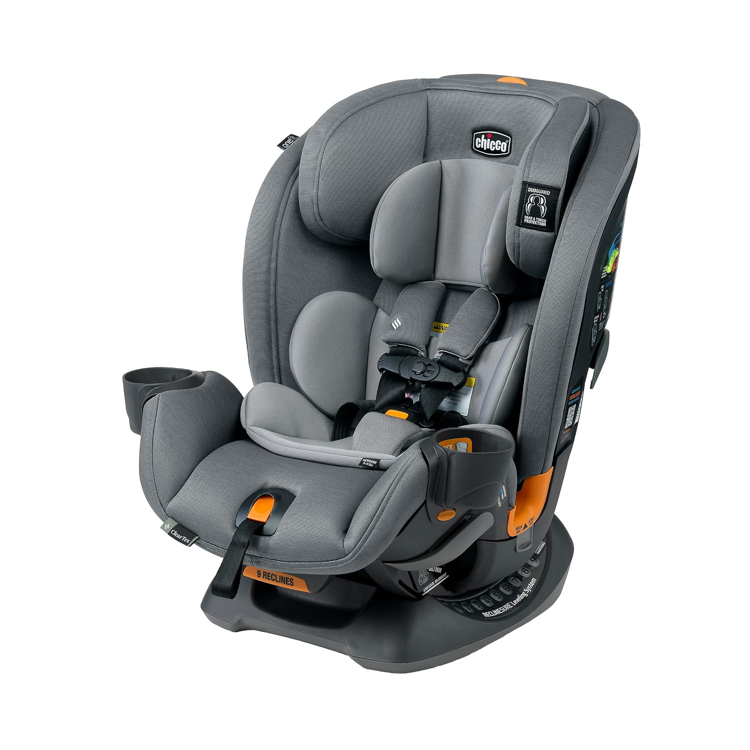 Chicco OneFit ClearTex All-in-One Car Seat – Slim Convertible Design, Rear-Facing, Forward-Facing & Booster 5-100 lbs, Drift