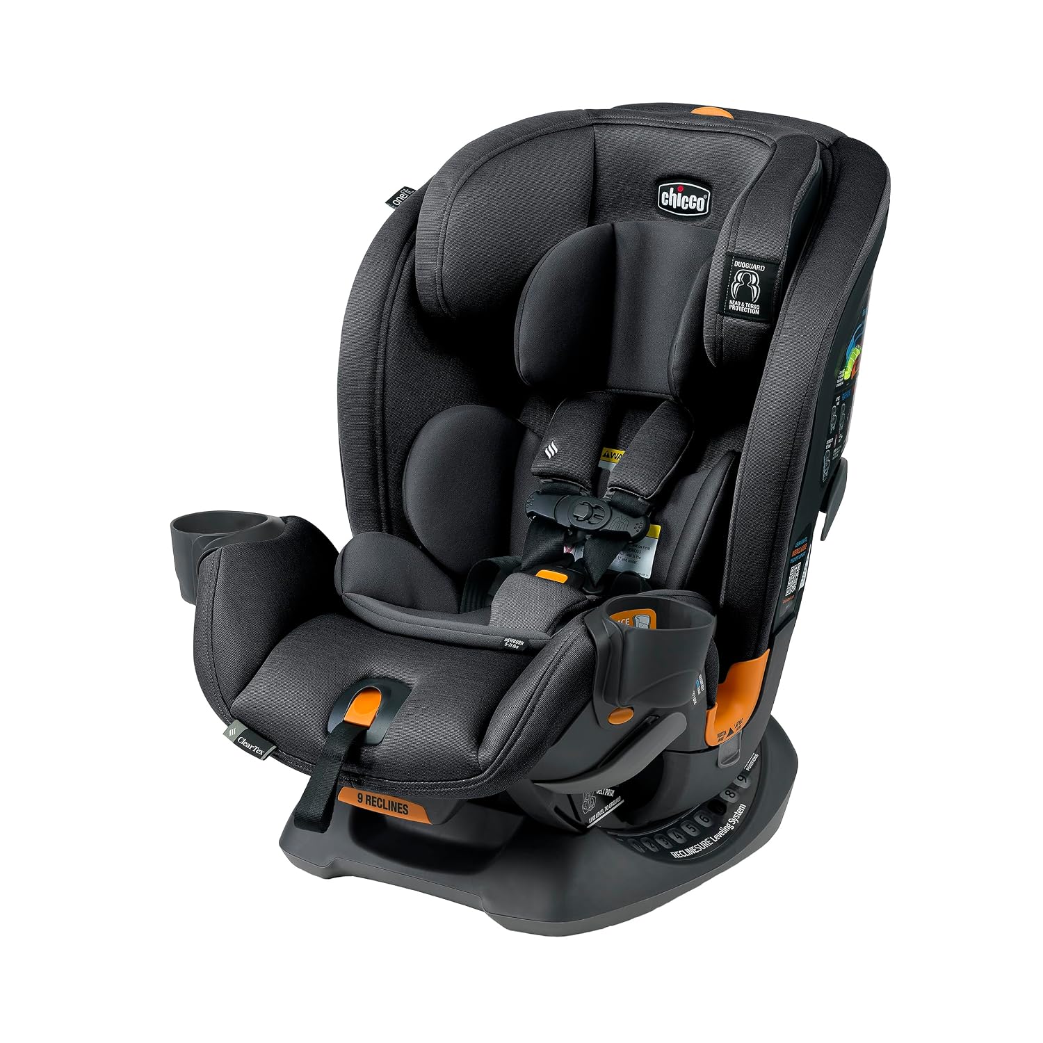 Chicco OneFit ClearTex All-in-One Car Seat – Slim Convertible Design, Rear-Facing, Forward-Facing & Booster 5-100 lbs, Obsidian