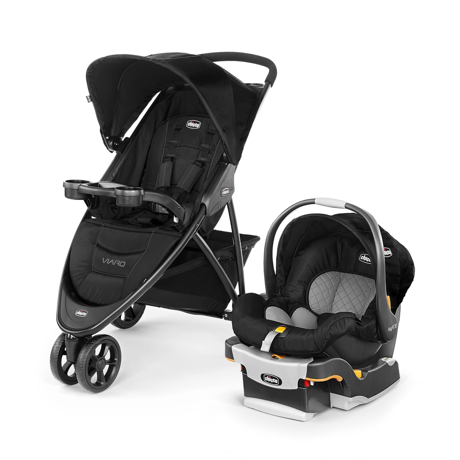Chicco Viaro Quick-Fold Travel System, Includes Infant Car Seat and Base, Stroller and Car Seat Combo, Baby Travel Gear, Black