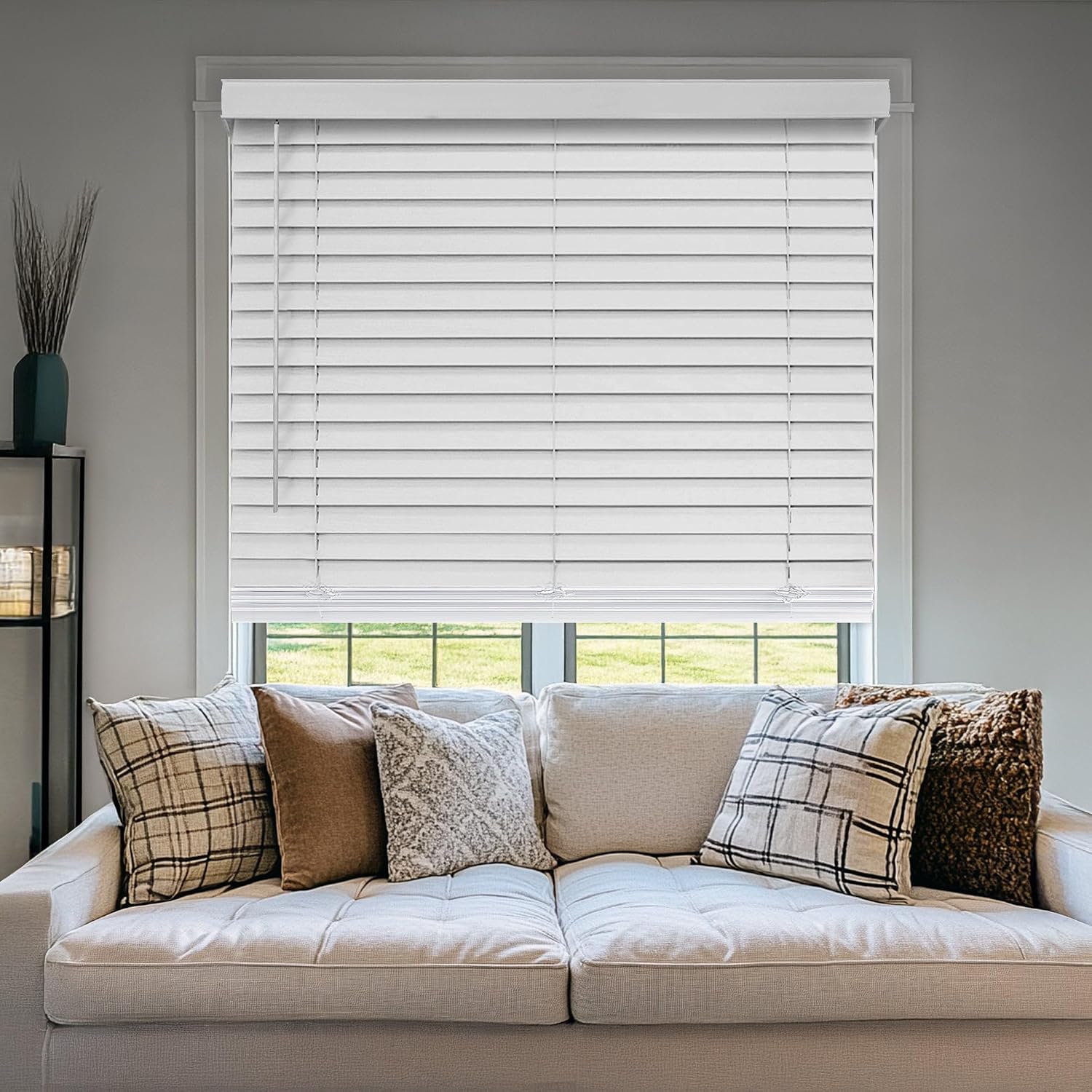 CHICOLOGY Faux Wood Blinds, Window Treatments, Blinds & Shades, Window Blinds For Home, Basic White, 84″W X 84″H