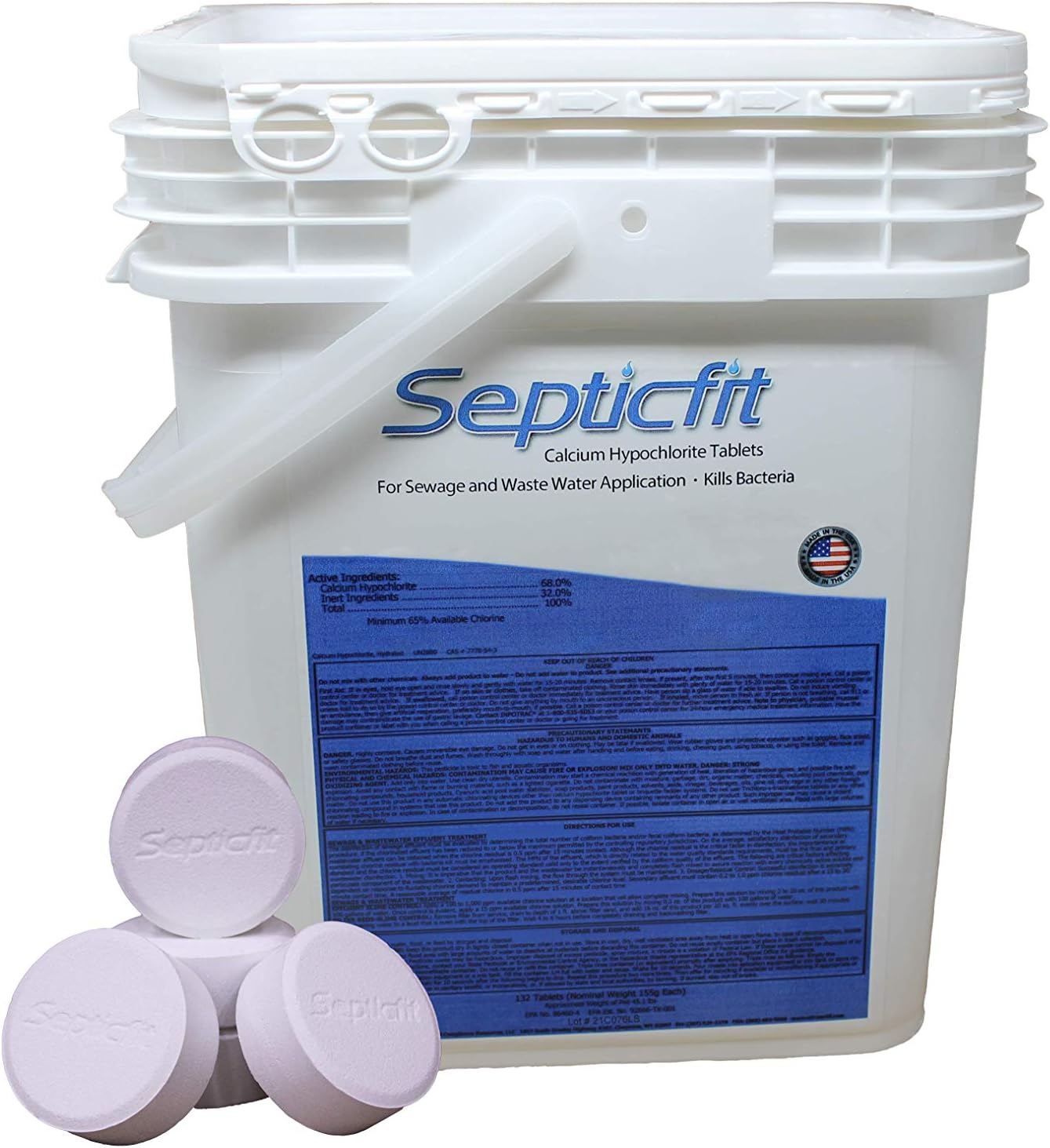 Chlorine Tablets 132-Tablet Pail (45.1lb) – NOT for USE in Swimming Pools