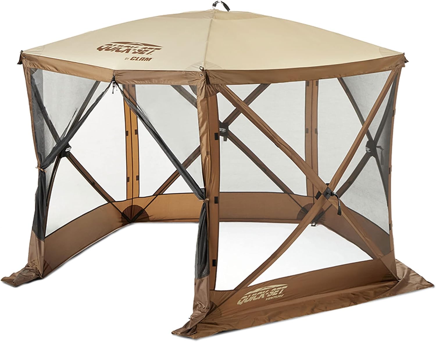 CLAM Pop Up Screen Tent, Outdoor Camping Gazebo Canopy, Venture, 9′ x 9′, Brown