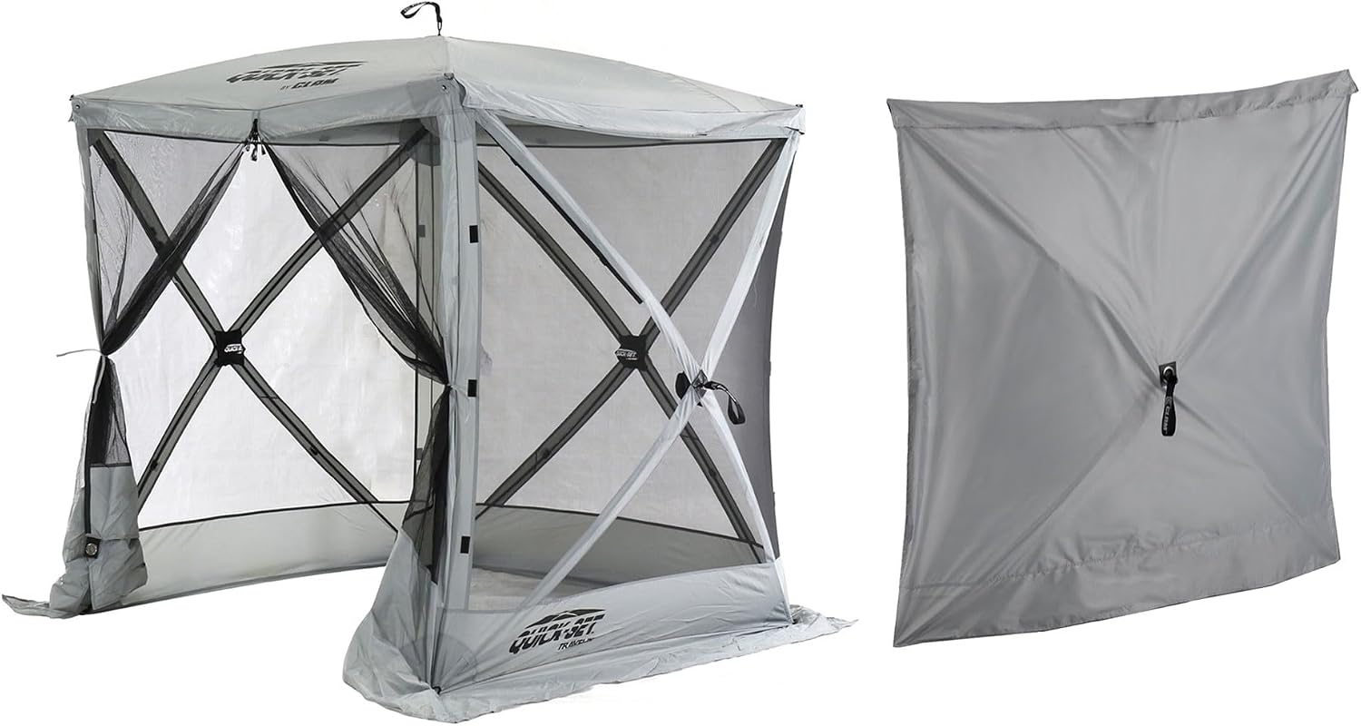 CLAM Quick Set Traveler 6 x 6 Ft Portable Outdoor 4 Sided Canopy, Gray + CLAM Quick Set Screen Hub Tent Wind & Sun Panels, Accessory Only, Gray