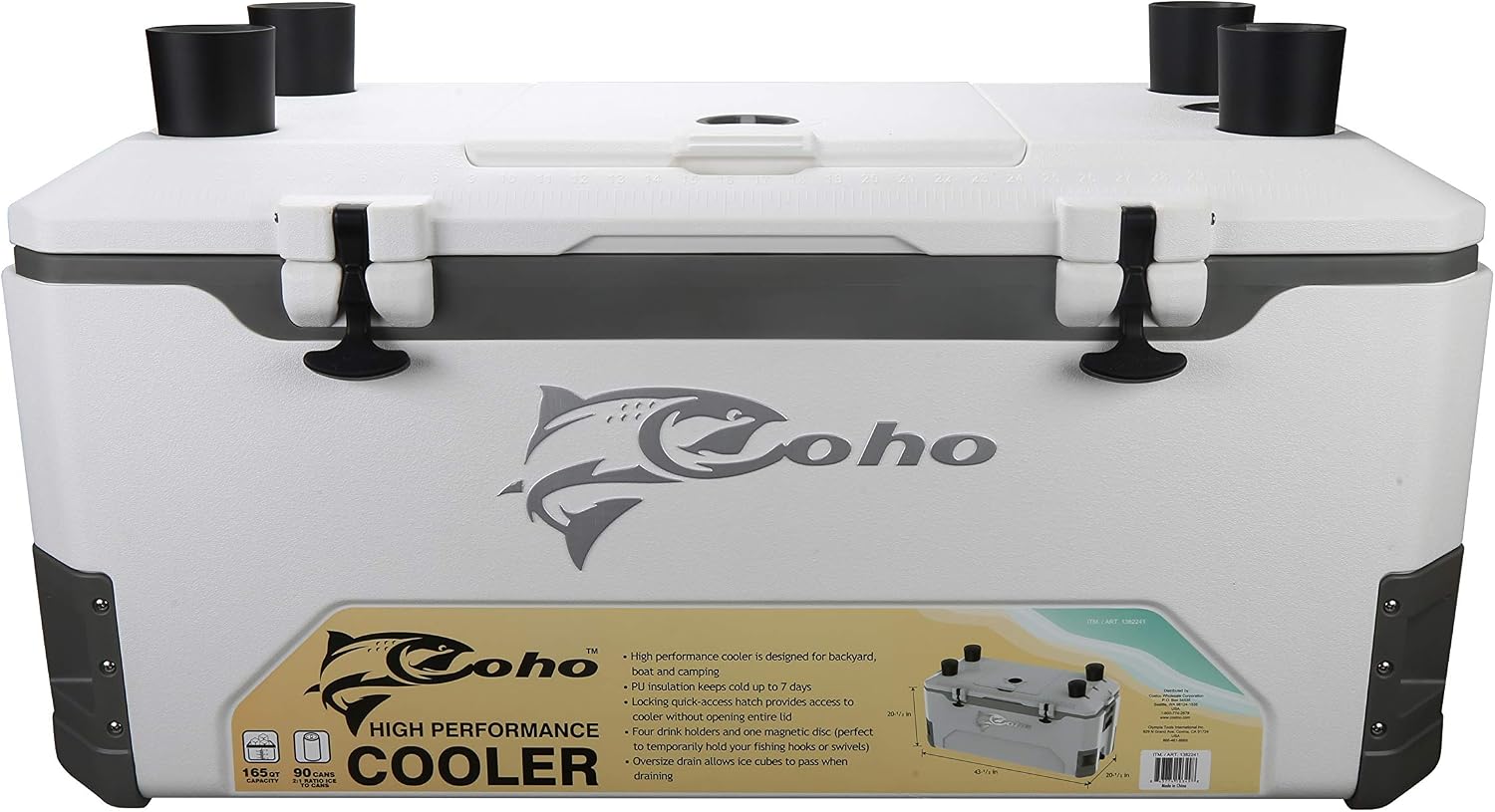 COHO 165QT Ice Chest – Heavy-Duty Cooler for Camping & Boating, 7-Day Ice, Fish Ruler, Cup Holders, Tie-Down Loops