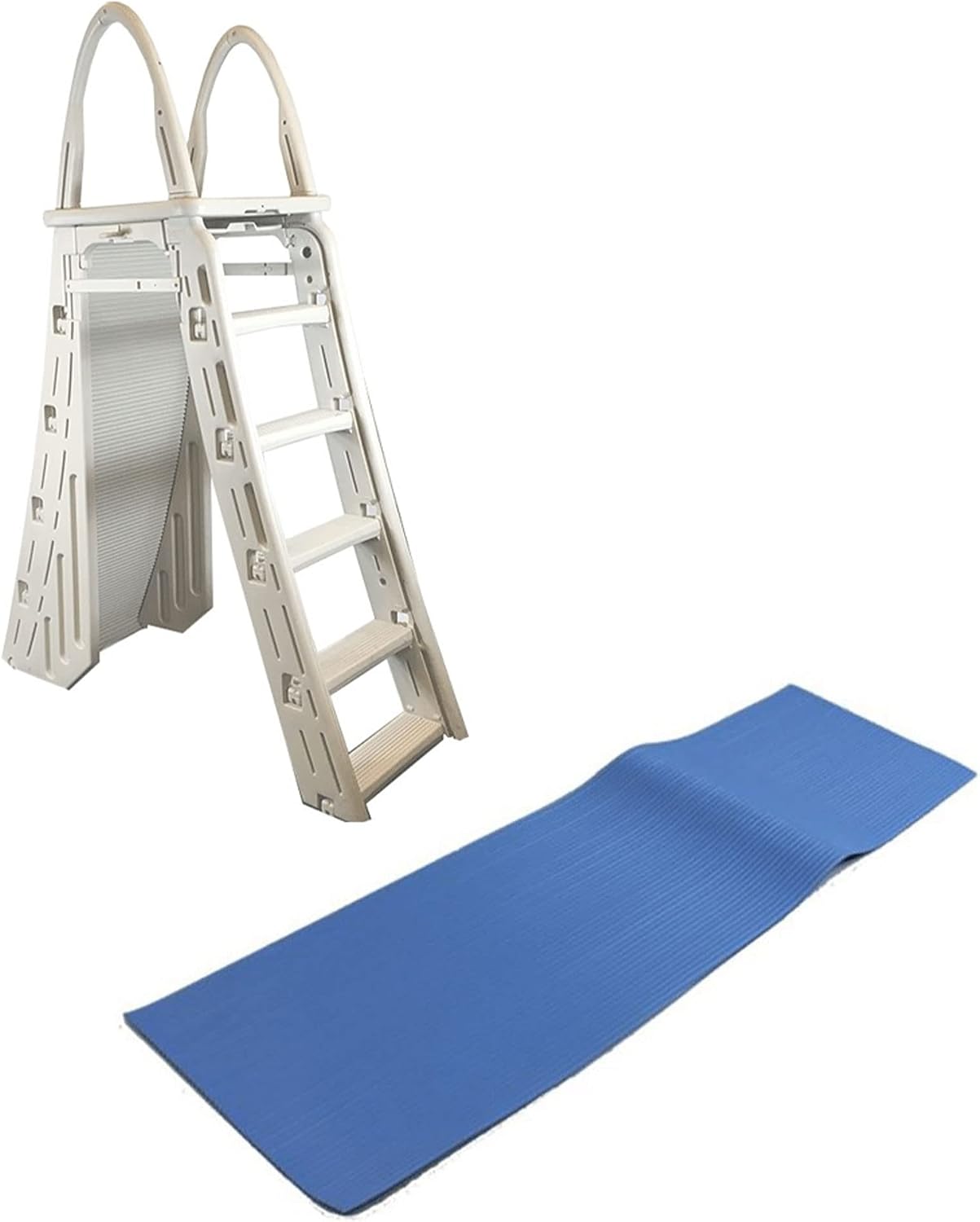 CONFER 7200 Heavy Duty A Frame Aboveground Swimming Pool Ladder 48″-56″ w/ Mat