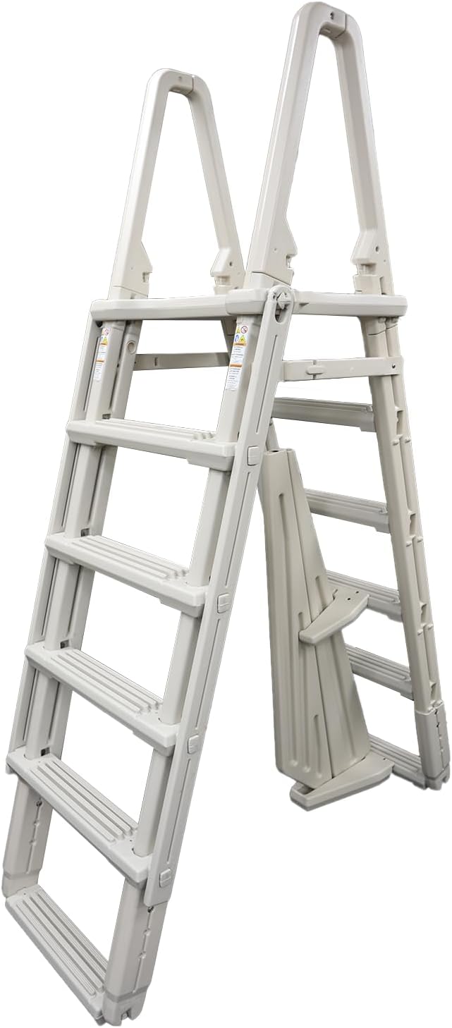 Confer Plastics 7100X Evolution 48″ to 54″ Adjustable A Frame Above Ground Swimming Pool Entry Ladder with Flip Up and Locking Section for Safety