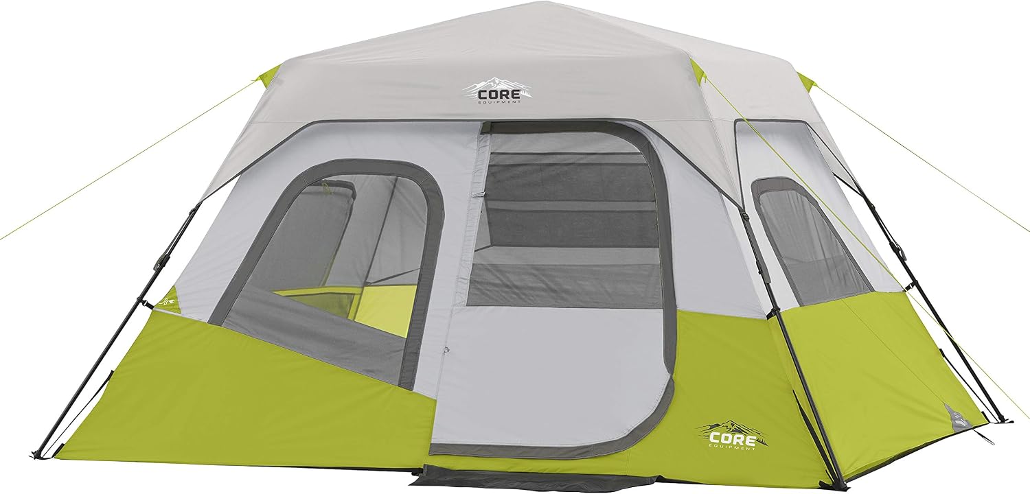 CORE Instant Cabin Tents, 6 Person Family Cabin Multi Room Pop Up Tents Car Camping, Included Storage Pockets for Camping Accessories