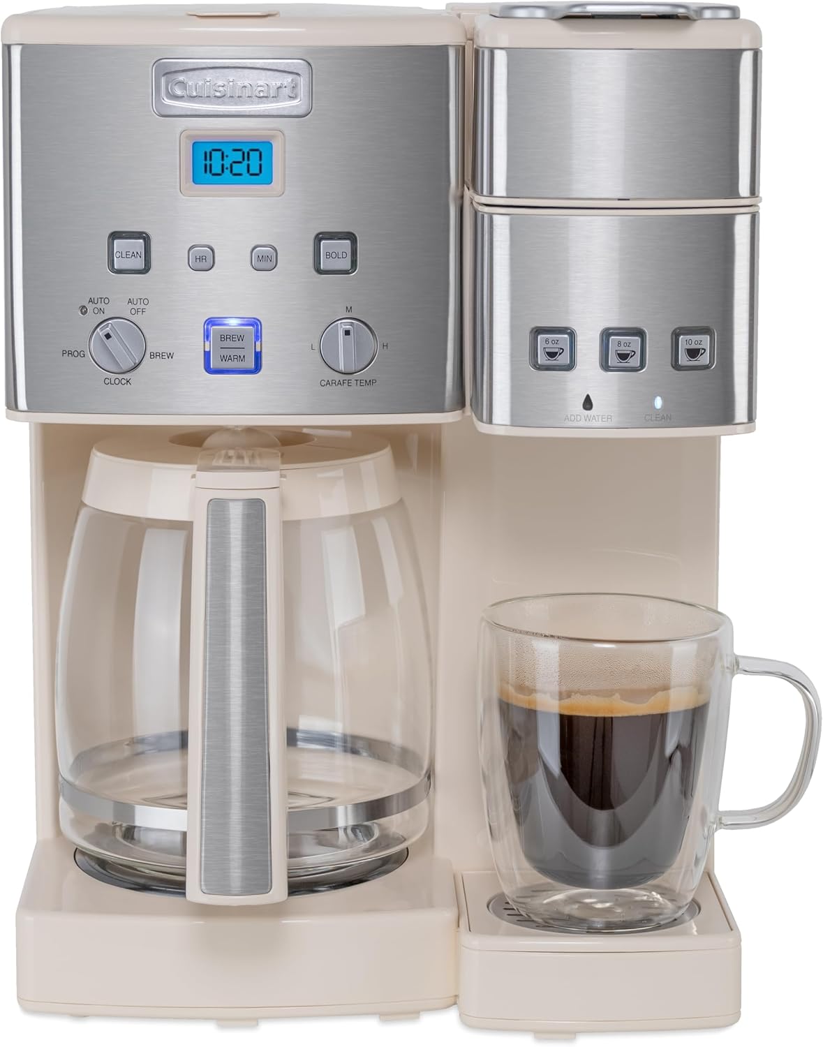 Cuisinart Single Serve + 12 Cup Coffee Maker, Offers 3-Sizes: 6-Ounces, 8-Ounces and 10-Ounces, Cream, SS-15P1CRM